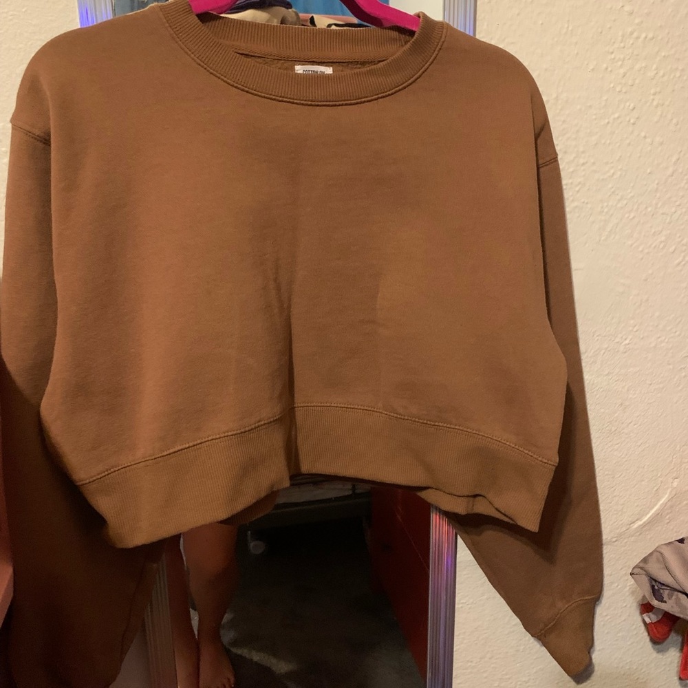Brown COTTON:ON cropped sweatshirt. Never worn. Paid $40.